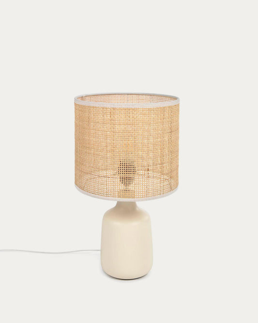 Erna table lamp made of white ceramic and bamboo with a natural finish