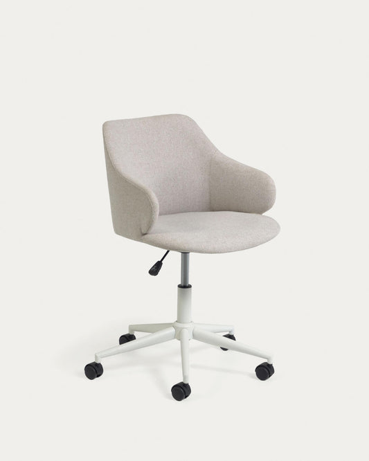 Einara light gray office chair and steel legs in matt white color