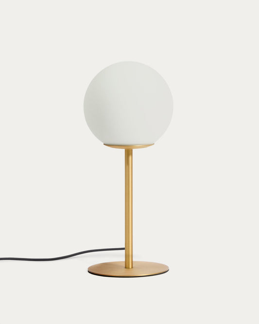 Brisia metal table lamp, brushed brass, with one frosted glass globe Ø15 cm