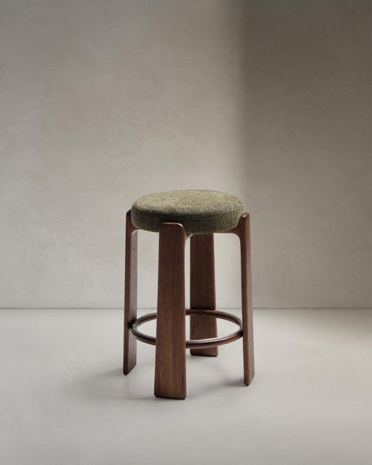 Granite chair in green chenille and solid ash wood with walnut finish FSC 100% 75cm