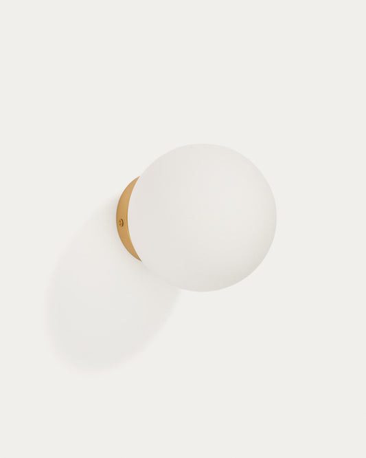 Brisia metal wall lamp with brushed brass finish and 1 matte glass ball Ø15cm