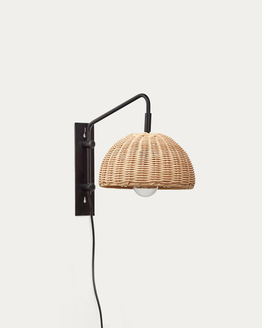 Damila wall lamp made of rattan and black metal