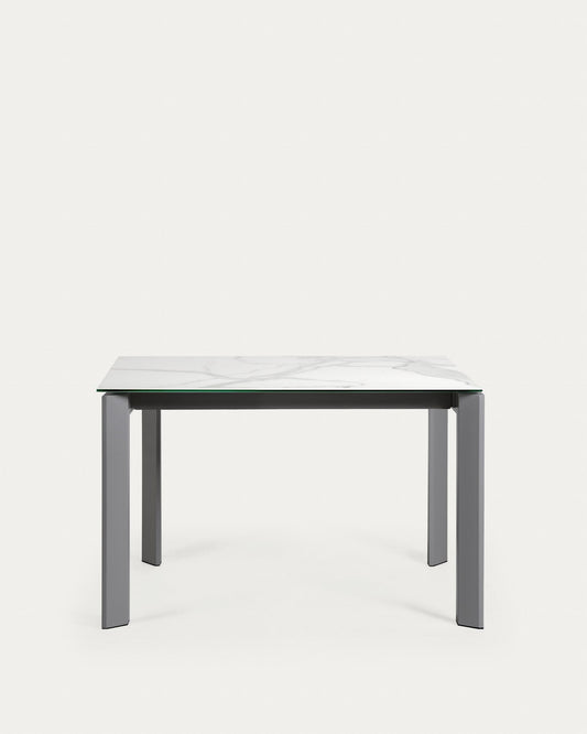 Axis porcelain extendable table with Kalos Blanco finish and dark gray legs, 120 (180) cm