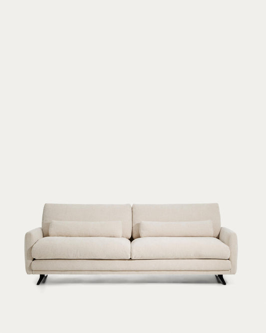 Veliro sofa in beige chenille fabric with black steel frame legs, 240 cm, FSC Mix Credit