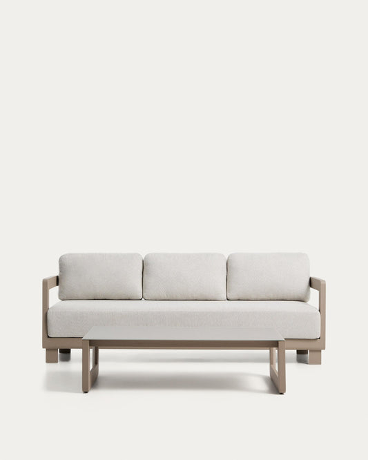 Nerano set: aluminum three-seater and coffee table, talp