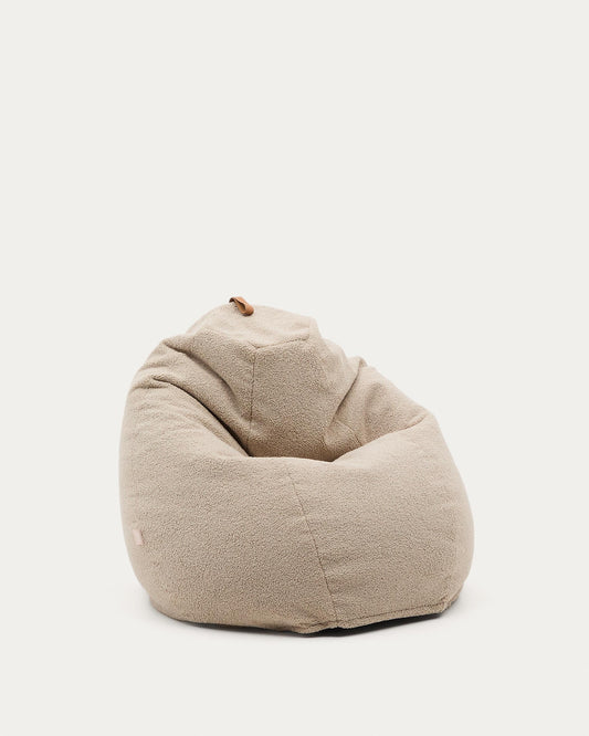 Vicka pouf in beige boucle, Ø 70 cm