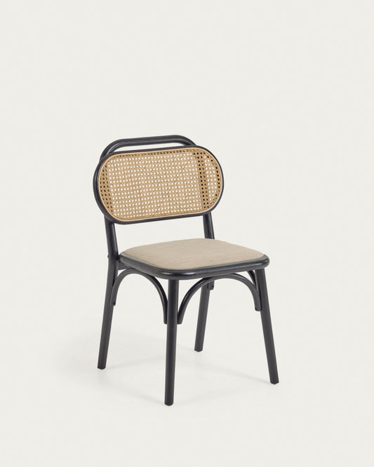 Doriane chair in solid elm with black lacquer and upholstered seat