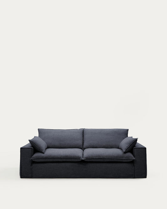 Anarela dark grey linen and viscose 3-seater sofa with removable cover 260 cm FSC Mix Credit