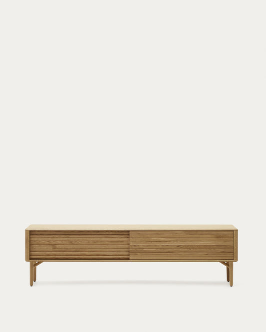 Lenon tv stand with 2 doors in solid wood and oak veneer, 200 x 57 cm, FSC MIKS Credit