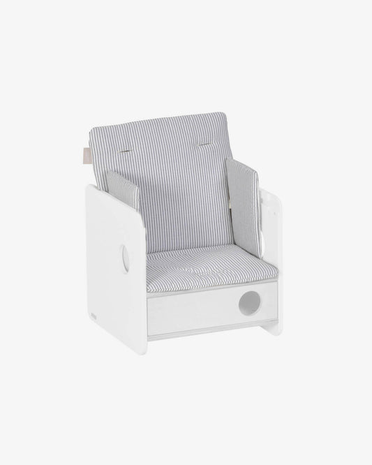 100% organic cotton (GOtS) Nuun high chair cushion in blue stripes