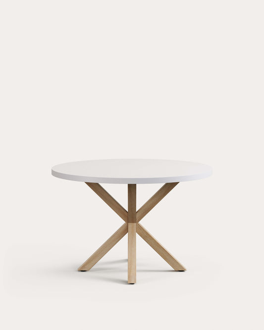 Argo round melamine table with white finish and steel legs with wood effect Ø 120 cm