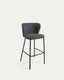 Ciselia chair in dark gray chenille and black steel legs 75 cm FSC Mix Credit
