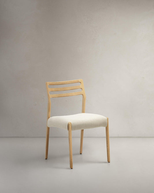 Cudia Removable Chair Cover in Beige Chenille Solid Oak Natural Finish FSC Mix Credit