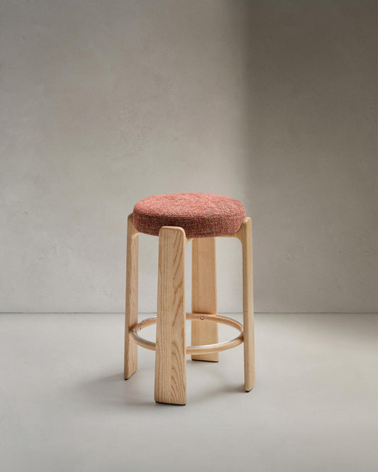 Granite chair in terracotta chenille and solid ash wood with natural finish FSC 100% 75cm