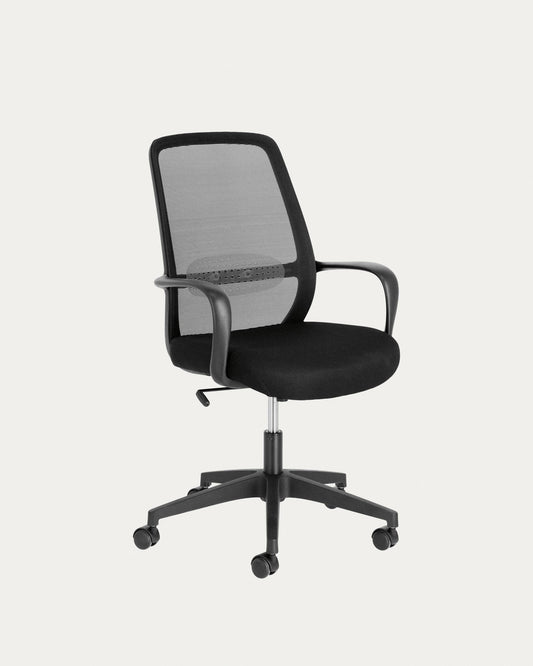 Melva office chair in black color and steel legs in black color
