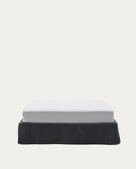 Anthracite gray linen and cotton Jaira base with removable cover for mattress 150 x 190 cm