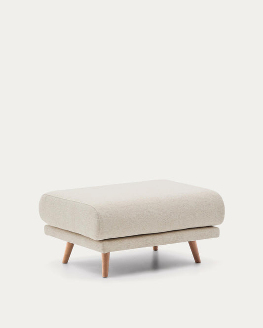 Karin footstool in beige chenille with legs in solid beech wood with a natural finish 90 x 70 cm
