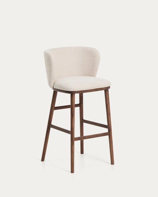 Ciselia stool in beige thick chenille with solid ash legs with walnut finish FSC Mix Credit 75 cm