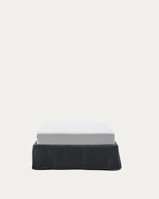 Anthracite gray linen and cotton Jaira base with removable cover for mattress 90 x 200 cm