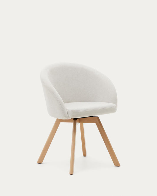 Marvin beige chenille swivel chair with solid beech wood legs in natural finish FSC 100%