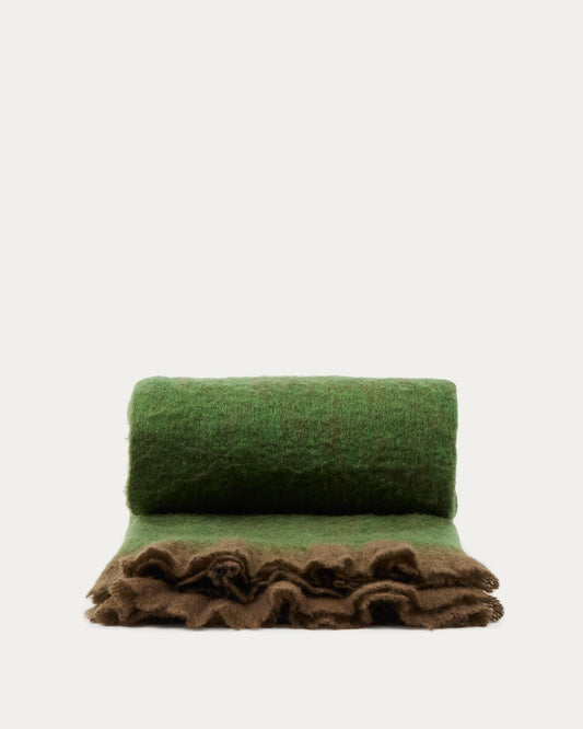 Suit blanket made of wool and acrylic with frills, green 130 x 170 cm