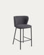 Ciselia chair in dark gray chenille with steel legs in black, height 65 cm FSC Mix Credit