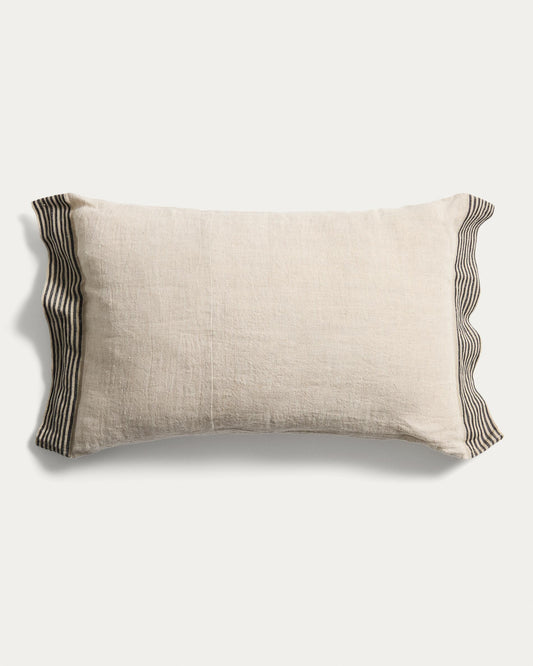 Disea linen beige cushion cover with black stripe detail 40 x 60 cm