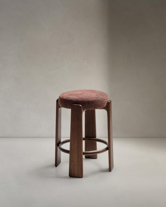 Granite chair in brown chenille and solid ash wood with walnut finish FSC 100% 65cm