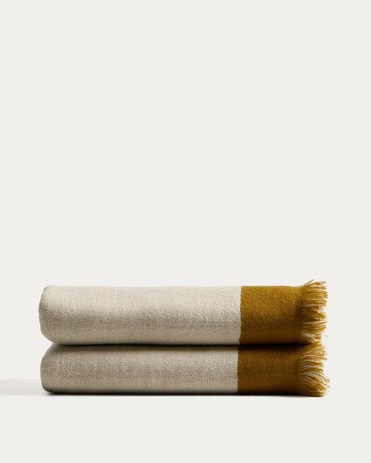 Orlet wool blanket, reversible mustard and beige 130 x 170 cm