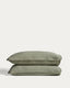 Sirale set of 2 100% cotton sateen pillowcases with washed green finish 50 x 70cm