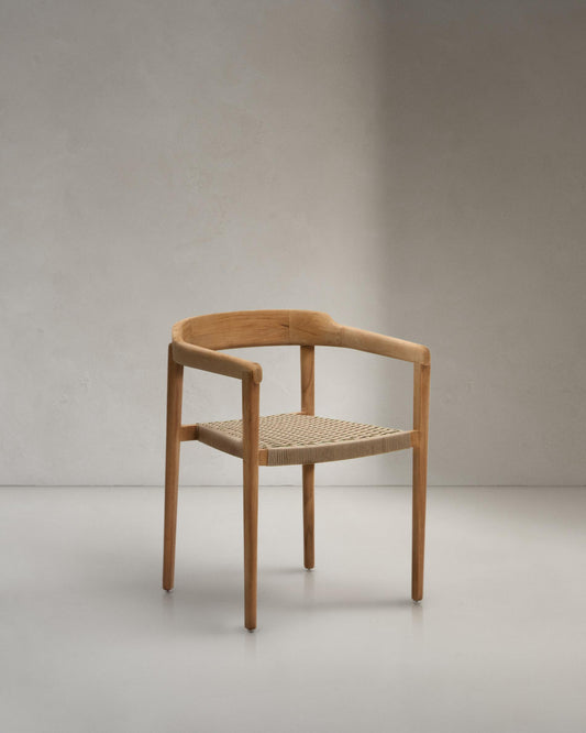 Icaro folding chair in solid teak wood with natural finish and rope in beige color FSC 100%