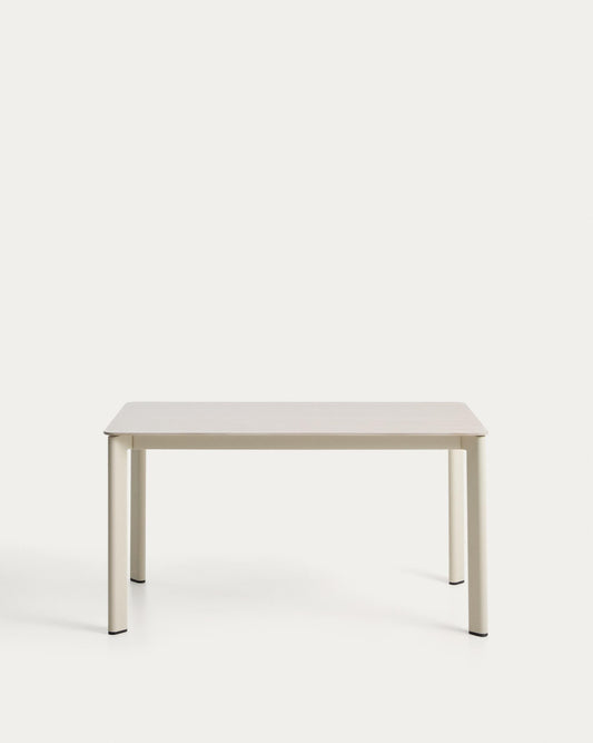 Anafi table made of sintered stone and aluminum in beige color, 140 x 80 cm