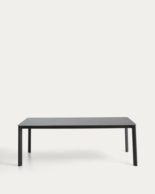 Anafi table made of sintered stone and aluminum in graphite color, 220 x 100 cm