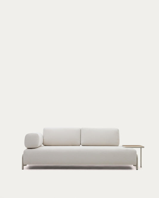 Compo three-seater sofa chenille beige, large tray oak veneer and beige metal structure 232cm FSC Mix Credit