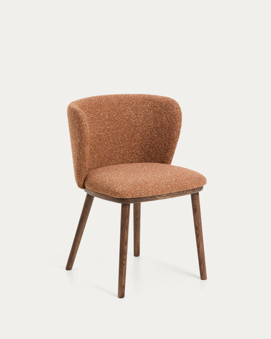 Ciselia chair in terracotta thick chenille with solid ash legs in walnut finish FSC Mix Credit