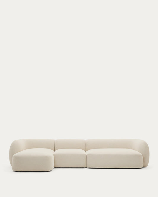 Modular sofa Martina with 4 seats in ecru chenille with left chaise longue 377 cm