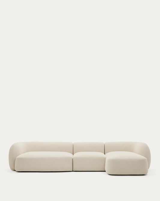 Modular sofa Martina with 4 seats in ecru chenille with right chaise longue 377 cm
