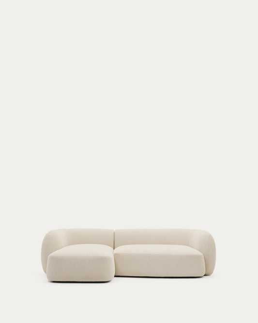 Modular three-seater sofa Martina in ecru chenille with chaise longue for the left 287 cm