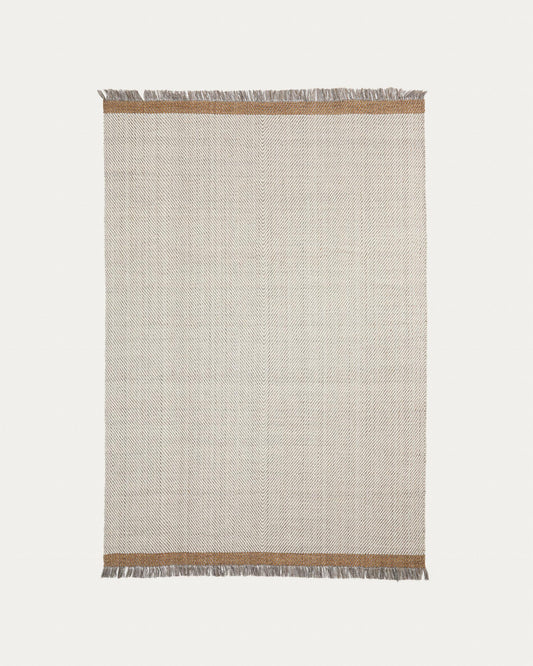 Brina beige wool carpet with herringbone jacquard 230 x 160cm
