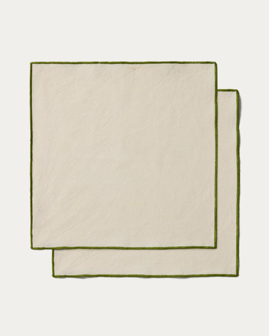 Todila set of 2 cotton napkins with contrast detail, green, 35 x 35 cm