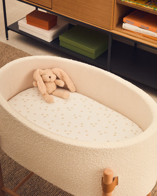 100% cotton, sun print, Olna Moses basket bottom sheet 40 x 75 cm