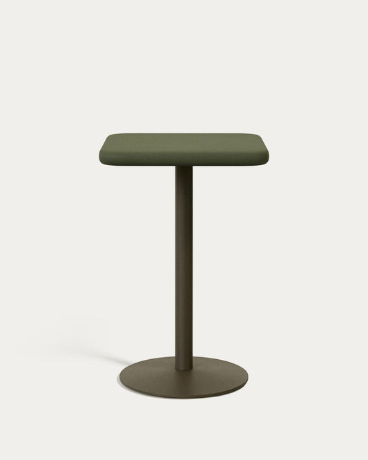 Esilda outdoor high table with green cement board 70x70cm and green steel base Ø55x96cm