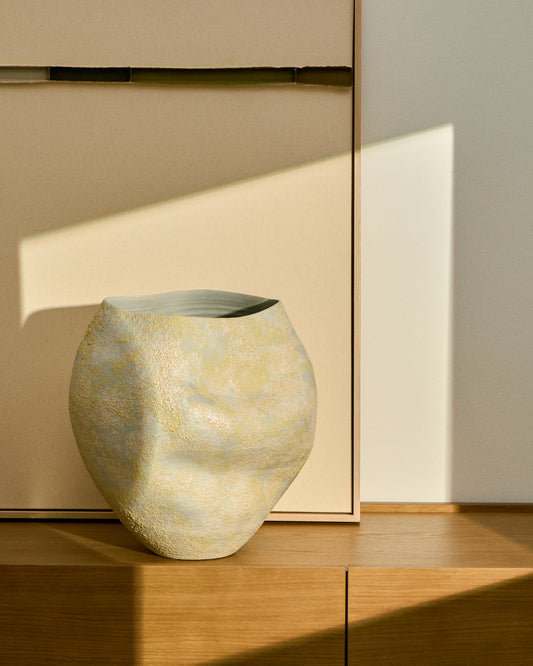 Vaza Medira od keramike, prirodna boja i žuta, 35,5 cm