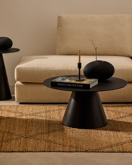 Wilshire coffee table in tempered glass and metal with black finish, Ø 80 cm