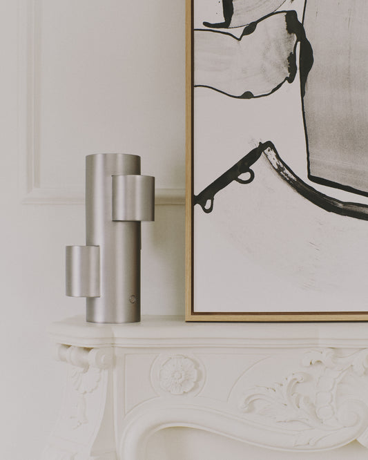 Adra portable LED table lamp made of light gray metal with a brushed finish