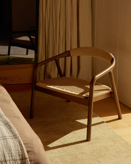 Derile armchair in solid oak wood, walnut finish and beige paper braid, FSC 100%
