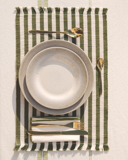 Daltan set of 2 single tablecloths made of cotton jute, striped green 35 x 50 cm