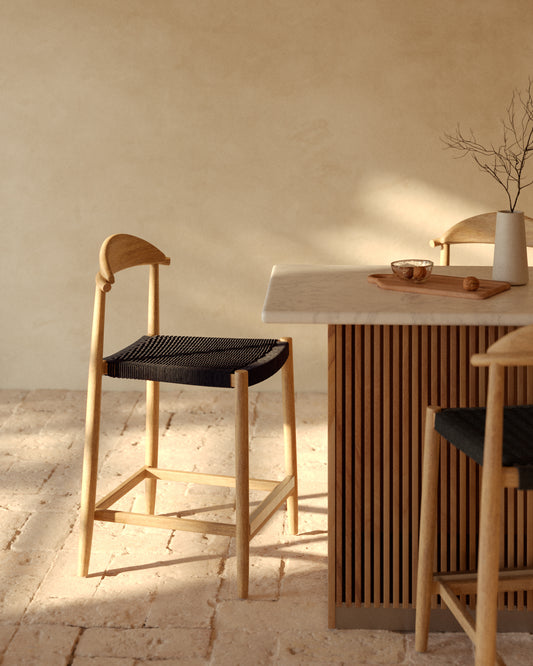 Nina Chair in solid acacia wood with natural finish and black rope, height 62 cm