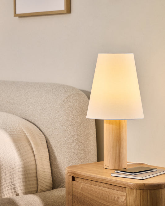 Marga table lamp made of solid rubber wood, natural finish