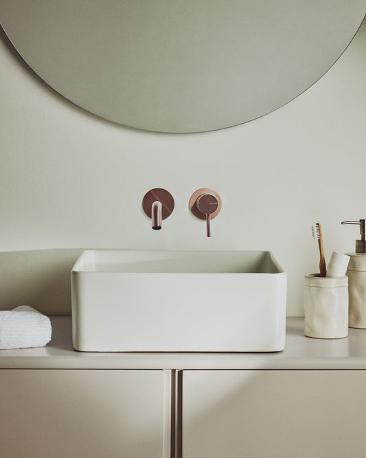 Ovara sink on top in white glazed ceramic 36.5 x 36.5 cm